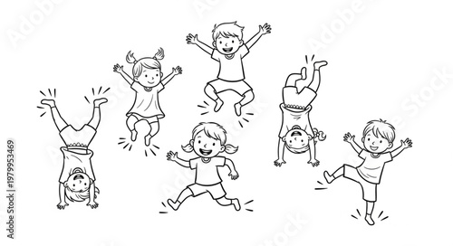 Happy Children Jumping and Playing Together in a Group.