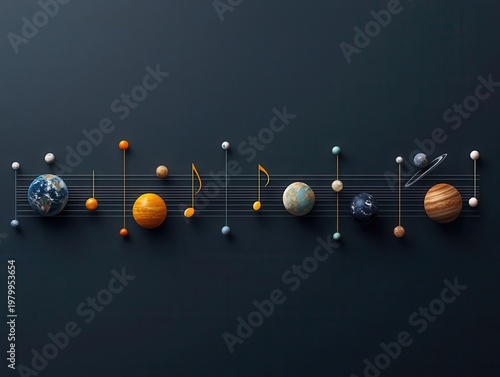 Wallpaper Mural Planets arranged as musical notes on a staff in deep space, sound of the universe theme Torontodigital.ca