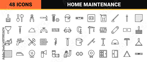 DIY repair and construction tool line icon set