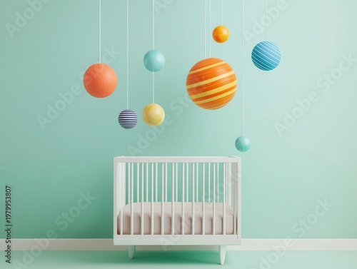 Wallpaper Mural Solar system arranged like solar mobile over futuristic baby cradle, future generations theme Torontodigital.ca