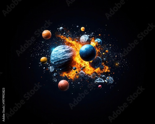 Wallpaper Mural Planets made of natural elements fire, ice, stone, gas floating in orbit Torontodigital.ca