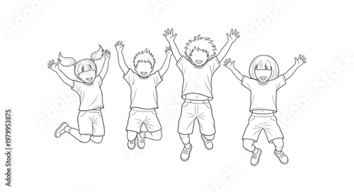 Happy Children Jumping Together in Joyful Celebration.