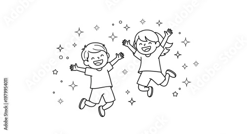 Happy children jumping with joy and excitement.