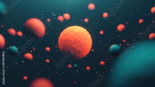 Wallpaper Mural Abstract polygonal planets orbiting glowing lowpoly sun, digital art style Torontodigital.ca