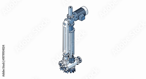 Isometric 3D Illustration of Industrial Vertical Centrifugal Pump and Motor Assembly