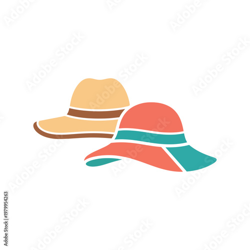 Summer hats vector illustration isolated, colorful beach sun hats clipart for fashion design