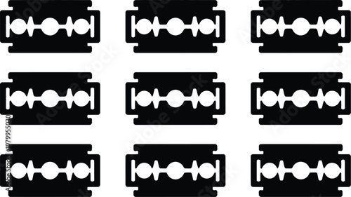 Set of classic stainless steel razor blade symbols for barber shop grooming personal hygiene and sharp tool graphic design elements.