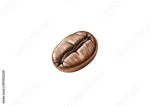 A single roasted coffee bean with visible creases and natural texture