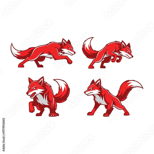 Dynamic Red Fox Mascot Set in Various Action Poses.