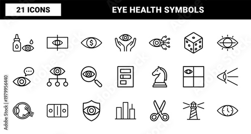 Vision and eye care line icons for ophthalmology and optical health