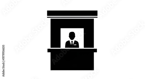 Icon of a person standing behind a service counter in a booth or kiosk.