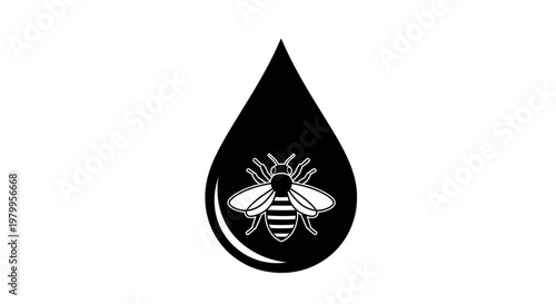 A stylized black drop contains a white bee symbol, representing honey or nature.