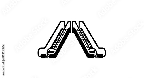Two symmetrical escalators facing each other create an abstract geometric shape.