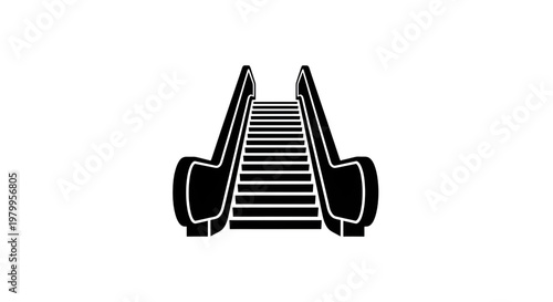 A black and white icon of an escalator moving upwards on a.