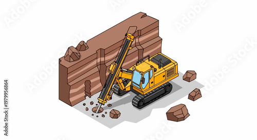 Isometric Yellow Hydraulic Drilling Rig Excavator for Construction and Mining Industrial Machine