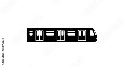A black silhouette of a modern subway train with multiple doors.