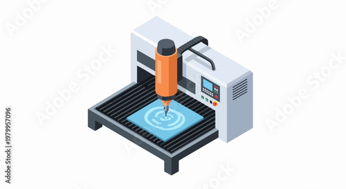 Isometric CNC Machine Illustration - Automated Milling Router for Industrial Manufacturing and Precision Fabrication