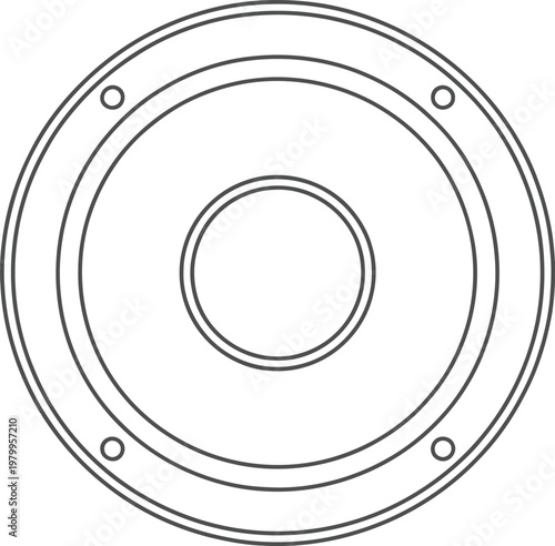 Minimalist circular speaker driver outline showing professional audio equipment for sound system and music hardware installation