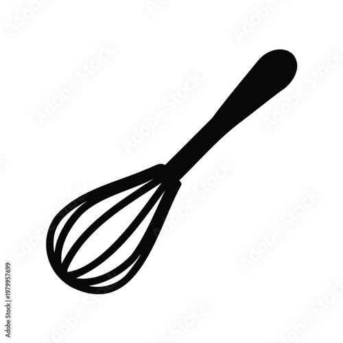 Black whisk isolated on white background, kitchen utensil for baking and cooking