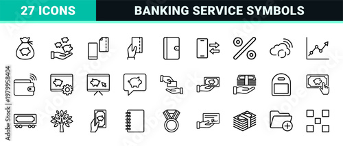 Minimalist payment and banking line icon set