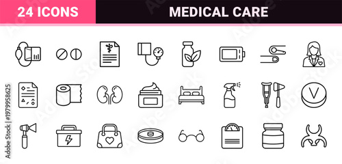 Pharmacy and medical line icon set for healthcare and drugstore.