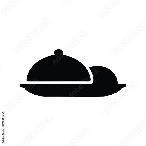 Black Silhouette of a Food Platter with Lid and Open Section