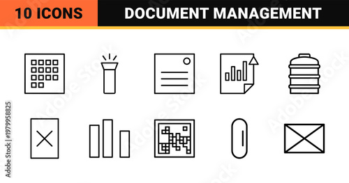 Document management and office administration minimalist outline icons.