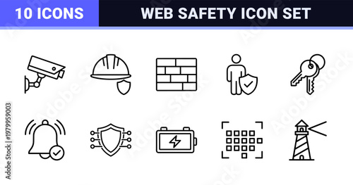 Security and protection minimalist line icon set