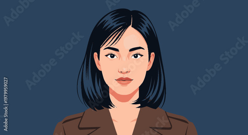 Woman portrait illustration asian ethnicity elegant style copy space