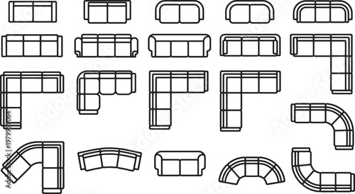 A diverse collection of various stylish sofa designs, perfectly suitable for a furniture catalogue or interior design project, minimalist yet detailed.