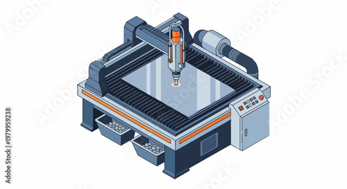 Isometric CNC Laser Cutting Machine Illustration for Industrial Manufacturing and Technology