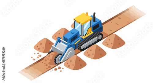 Isometric Heavy Duty Trencher Machine Digging Trench for Infrastructure and Utility Installation