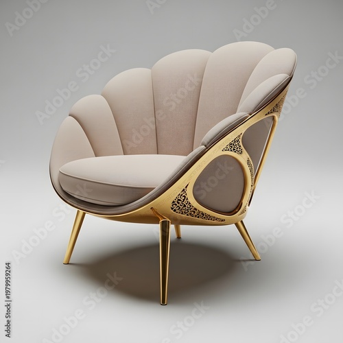 Luxury Shell-Inspired Beige Gold Designer Chair