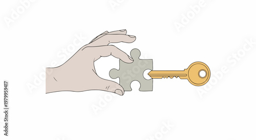 Hand holding a puzzle piece with a key fitting into the slot, symbolizing solutions and problem-solving.