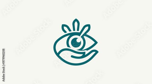 Eye Care Logo Design with a Hand and Crown