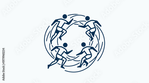 Abstract Athletes Running in a Circle Teamwork Concept