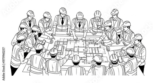 Illustration of a group of people in a meeting around a table.