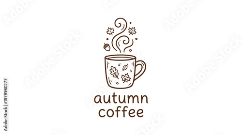 Cozy Autumn Coffee Cup Logo with Foliage