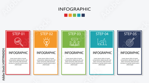 A set of 5 steps business infographic template. Modern colorful tab layout with icons. Process strategy timeline and presentation vector design.