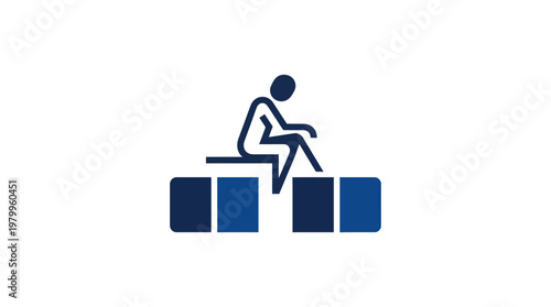 Abstract Icon of a Person Sitting on Blocks