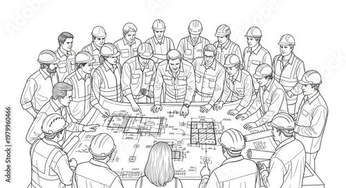 Illustration of a group of soldiers in a meeting around a table.