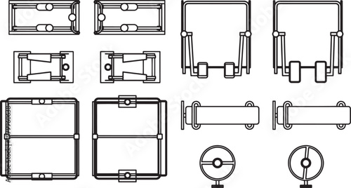 Engineering blueprints showcasing intricate product designs, meticulously rendered in a minimalist, photorealistic style. These detailed schematics invite a closer look.