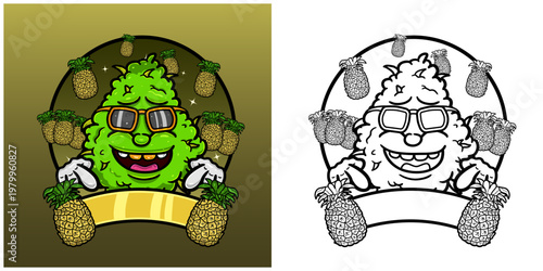 Pineapple Flavor with Weed Mascot Cartoon. Weed Design For Logo, Label and Packaging Product.