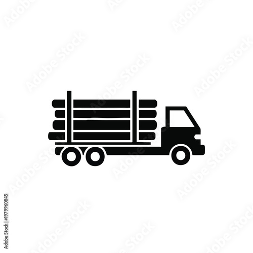 Log truck, timber transport, forestry vehicle, black silhouette icon