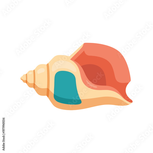 Seashell vector illustration isolated, colorful conch shell clipart for summer beach design