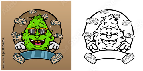 Blue Cheese Flavor with Weed Mascot Cartoon. Weed Design For Logo, Label and Packaging Product.