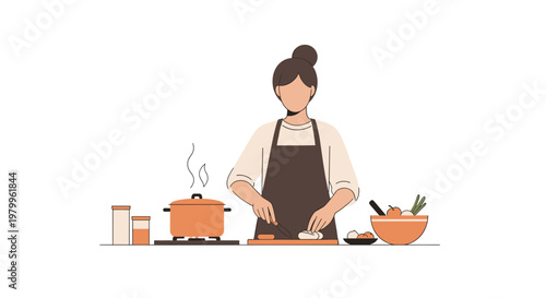Cooking Activity in Kitchen Natural Color Minimal Style Illustration