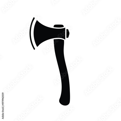 Black axe icon, vector axe symbol, simple tool illustration, monochrome design element