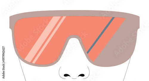 Oversized retro futuristic visor sunglasses with coral lenses, close up on white background