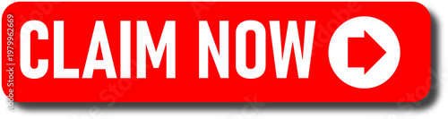 Red button encouraging users to claim an offer immediately with white text isolated on transparent background